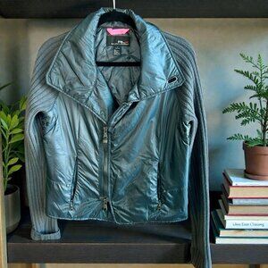 RLX Ralph Lauren Hybrid Moto Jacket Slate Blue Gray Knit Sleeves Size Medium